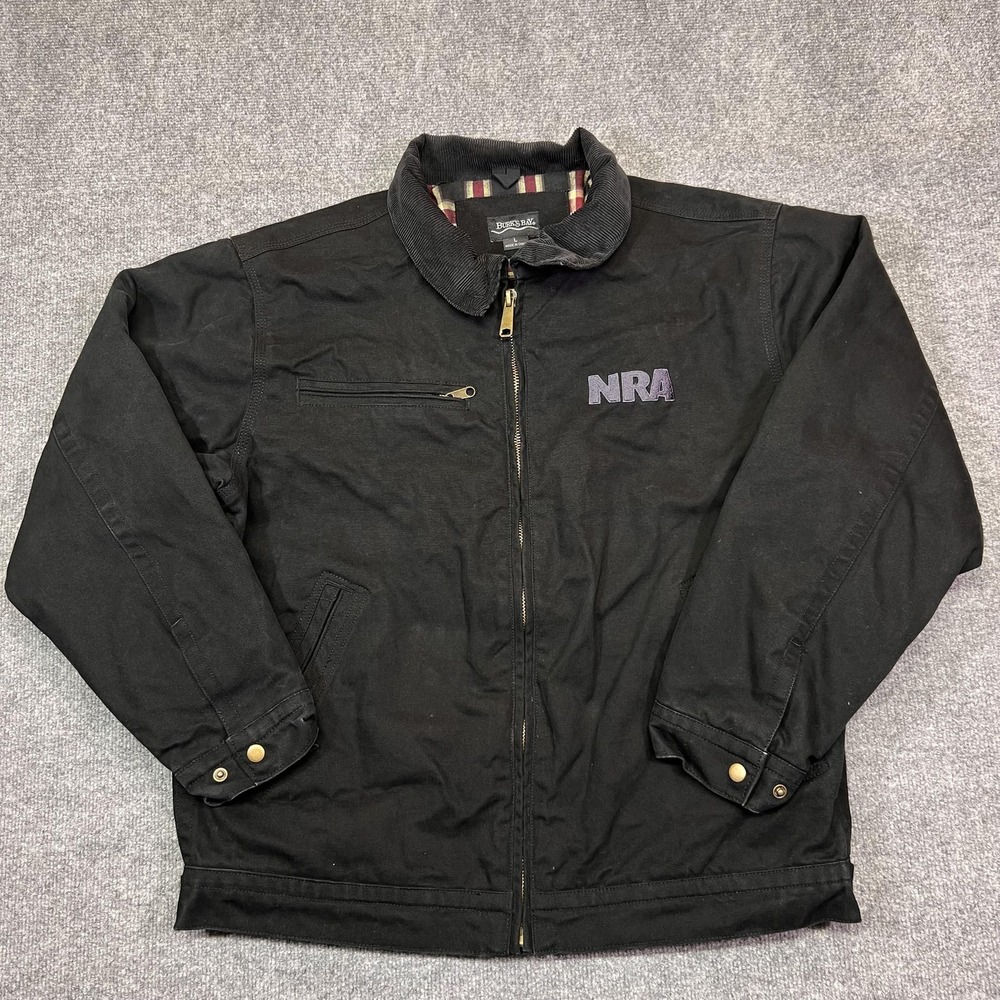 Burk's Bay Jacket Mens Large Black Canvas Bomber Lined NRA Logo Full Zip Outdoor